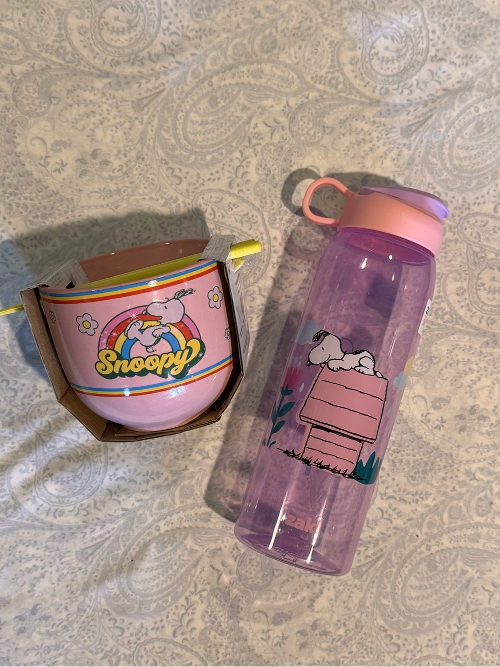 Peanuts Snoopy Pink & Purple Snoopy Noodle Bundle Bowl Set & 30 oz Water Bottle
